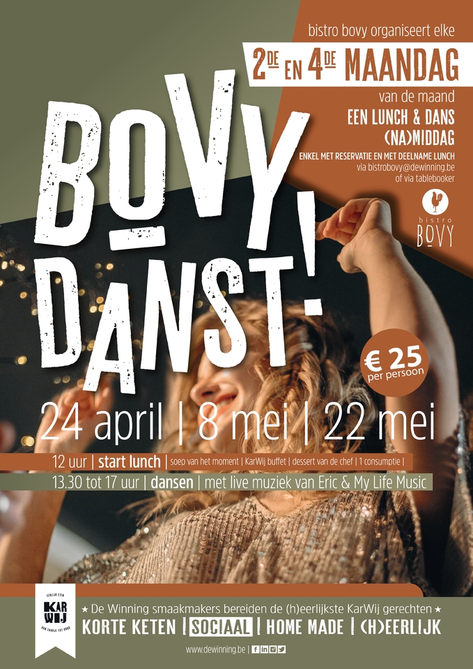 Bovy danst! Kom gezellig meedoen op maandag 24 april, 8 mei en 22 mei