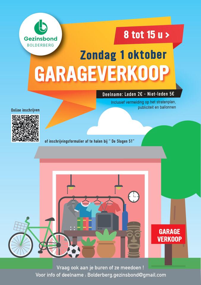 Gezinsbond Bolderberg stelt dit weekend de Garageverkoop en de Tweedehandsbeurs voor en nog meer activiteiten dit najaar....